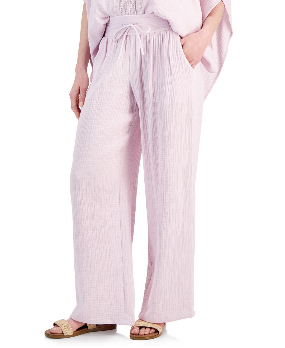 Jm Collection Petite Cotton Gauze Wide-Leg Pants, Created for Macys product image