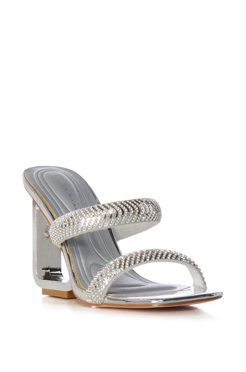 AZALEA WANG LACEY EMBELLISHED INVERSE HEEL WEDGE SANDAL IN SILVER Product Image