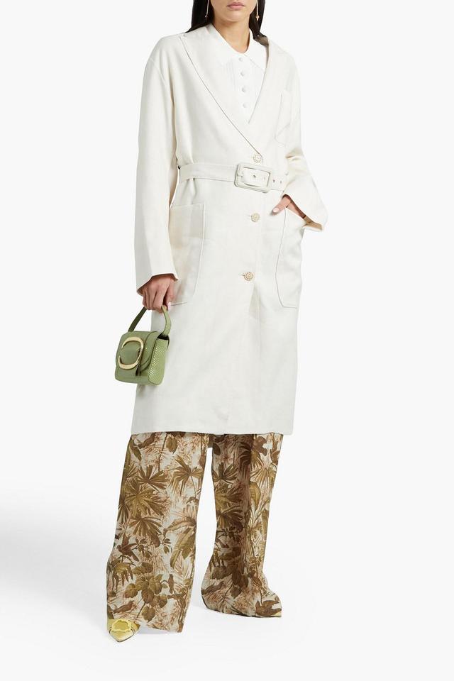 Belted Linen-blend Twill Trench Coat In Ivory Product Image