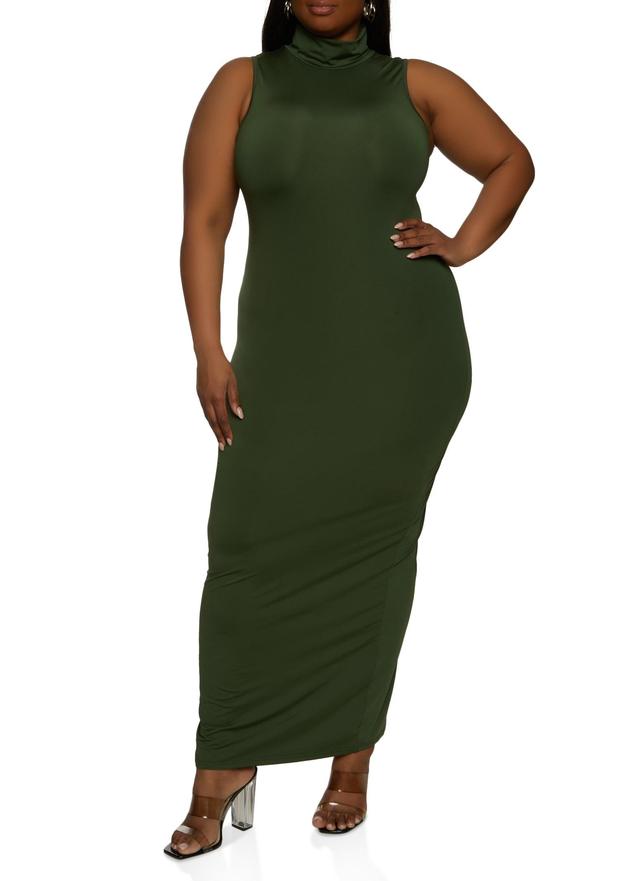 Womens Plus Size Daisy Sleeveless Turtleneck Maxi Dress Product Image