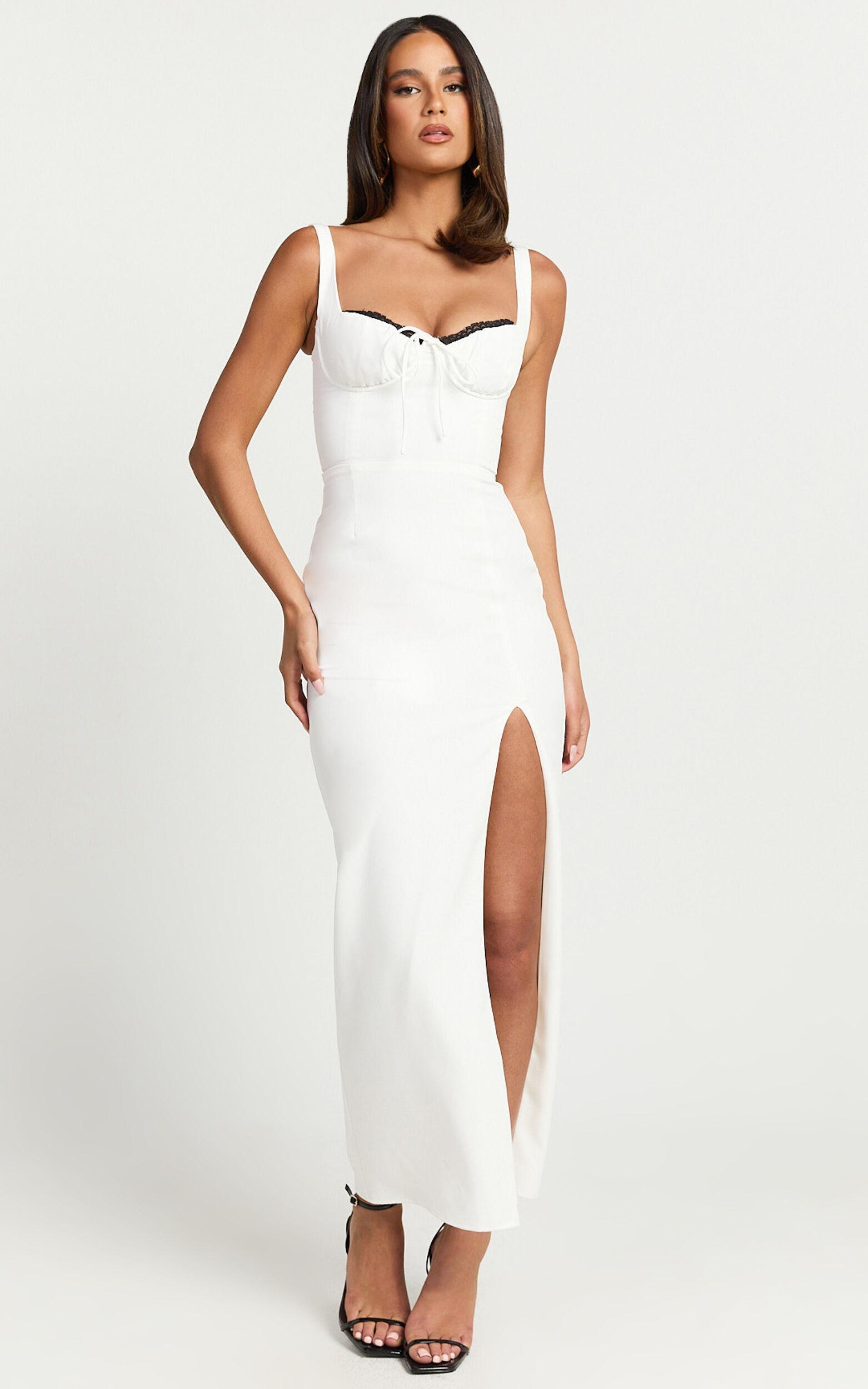 Xander Maxi Dress - Corset Panel Front Dress in Off White Product Image