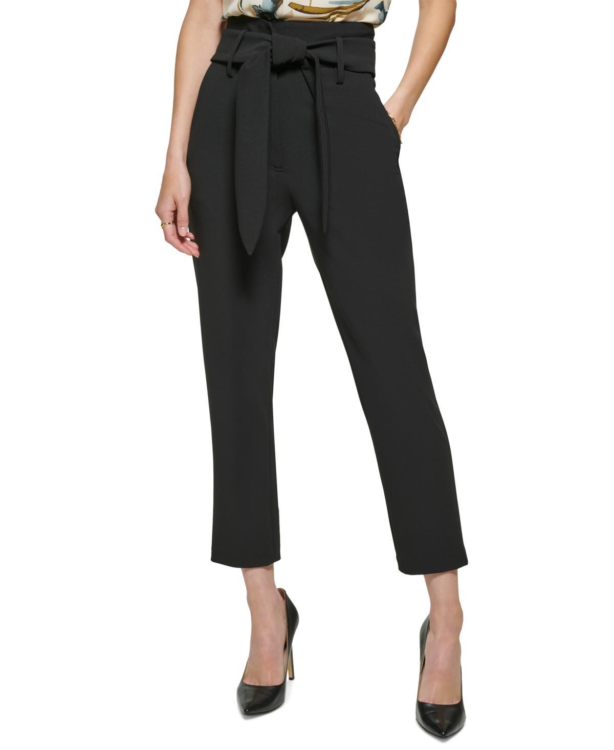 Dkny Womens Tie-Waist High-Rise Straigh-Fit Pants Product Image