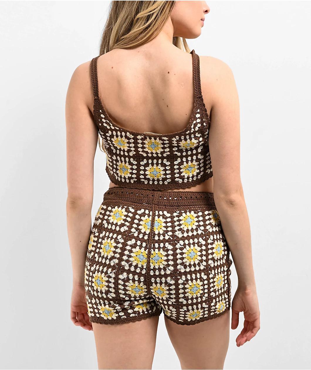 24COLOURS Brown Crochet Crop Tank Top Product Image