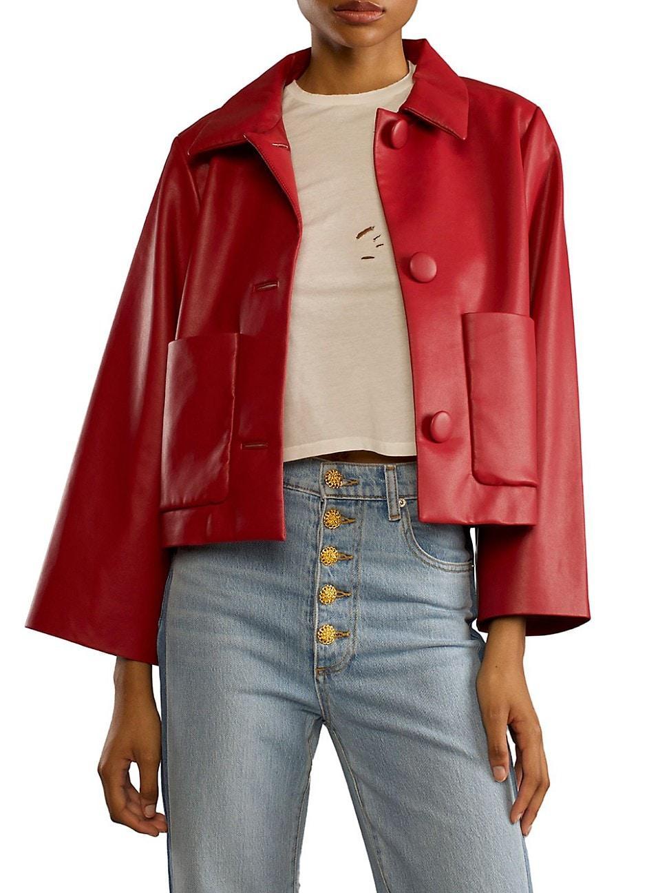 Womens Cropped Faux Leather Jacket Product Image