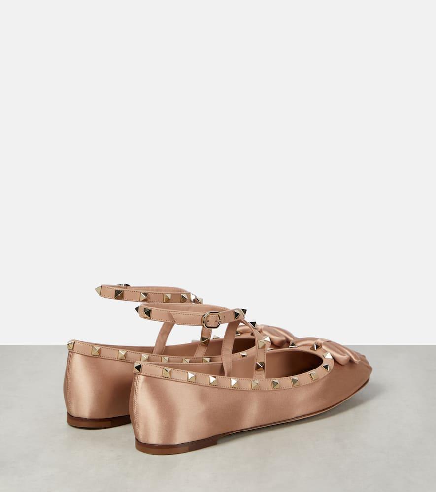 Rockstud Satin Ballet Flats In Beige Product Image