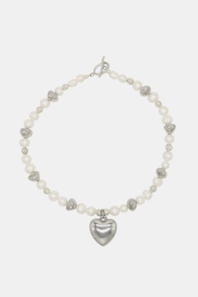 Velvet Luna Steel Heart Freshwater Pearl Necklace Womens at Urban Outfitters Product Image