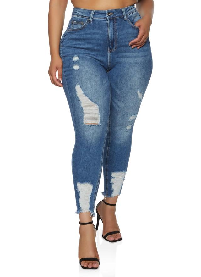 Womens Plus Size WAX Frayed Hem Skinny Jeans Product Image