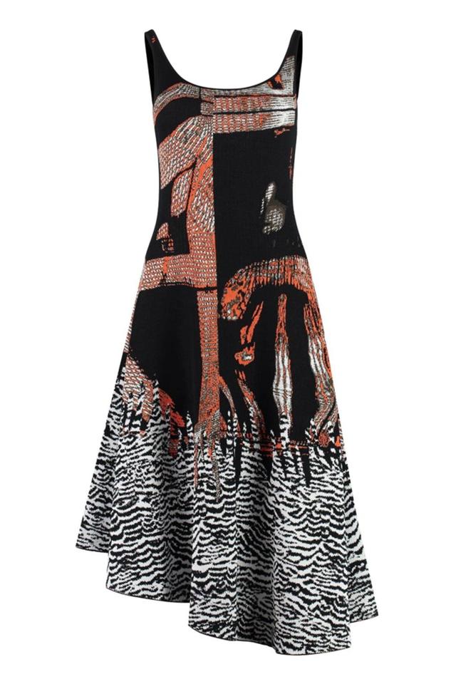 Graphic Printed Asymmetric Midi Dress In Multicolor Product Image