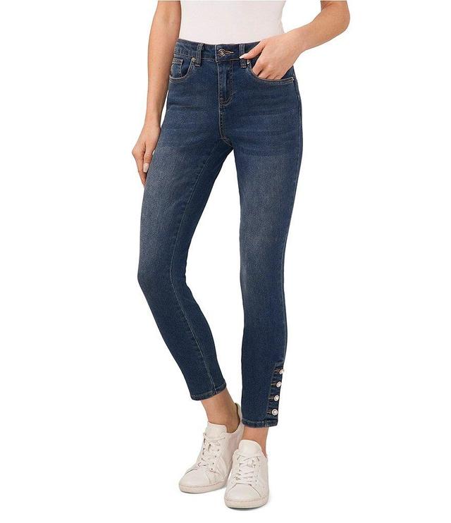 CeCe Indigo Wash Pearl Cuff Skinny Denim Jeans Product Image