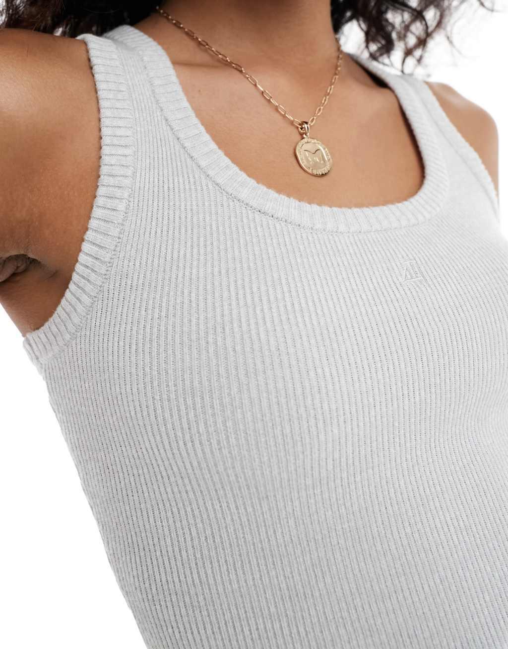 4th & Reckless premium knit ribbed embroidered logo tank top in light gray Product Image