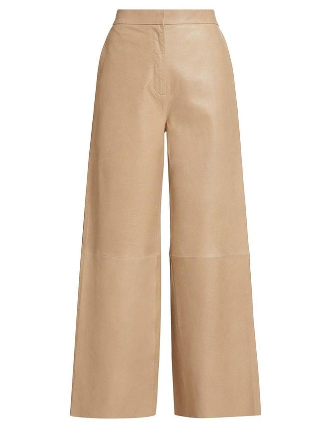 Womens Leather Wide-Leg Crop Pants Product Image