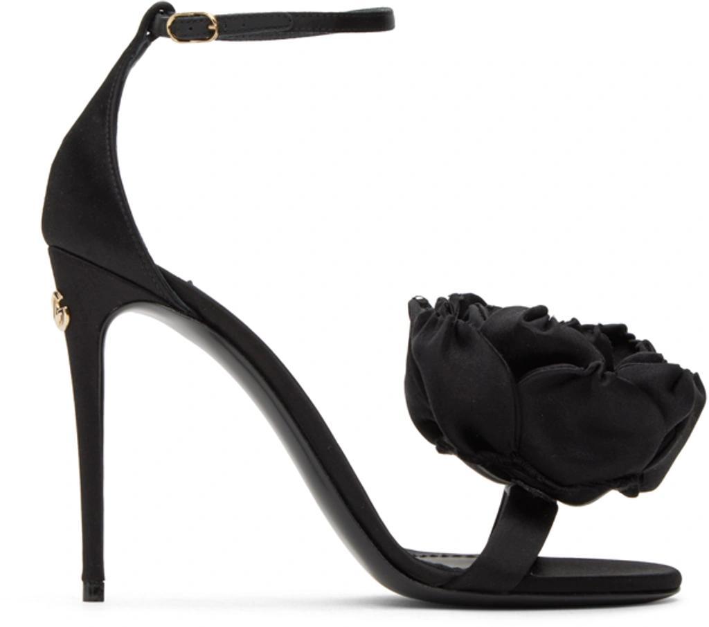 DOLCE & GABBANA Black Floral Heeled Sandals Product Image