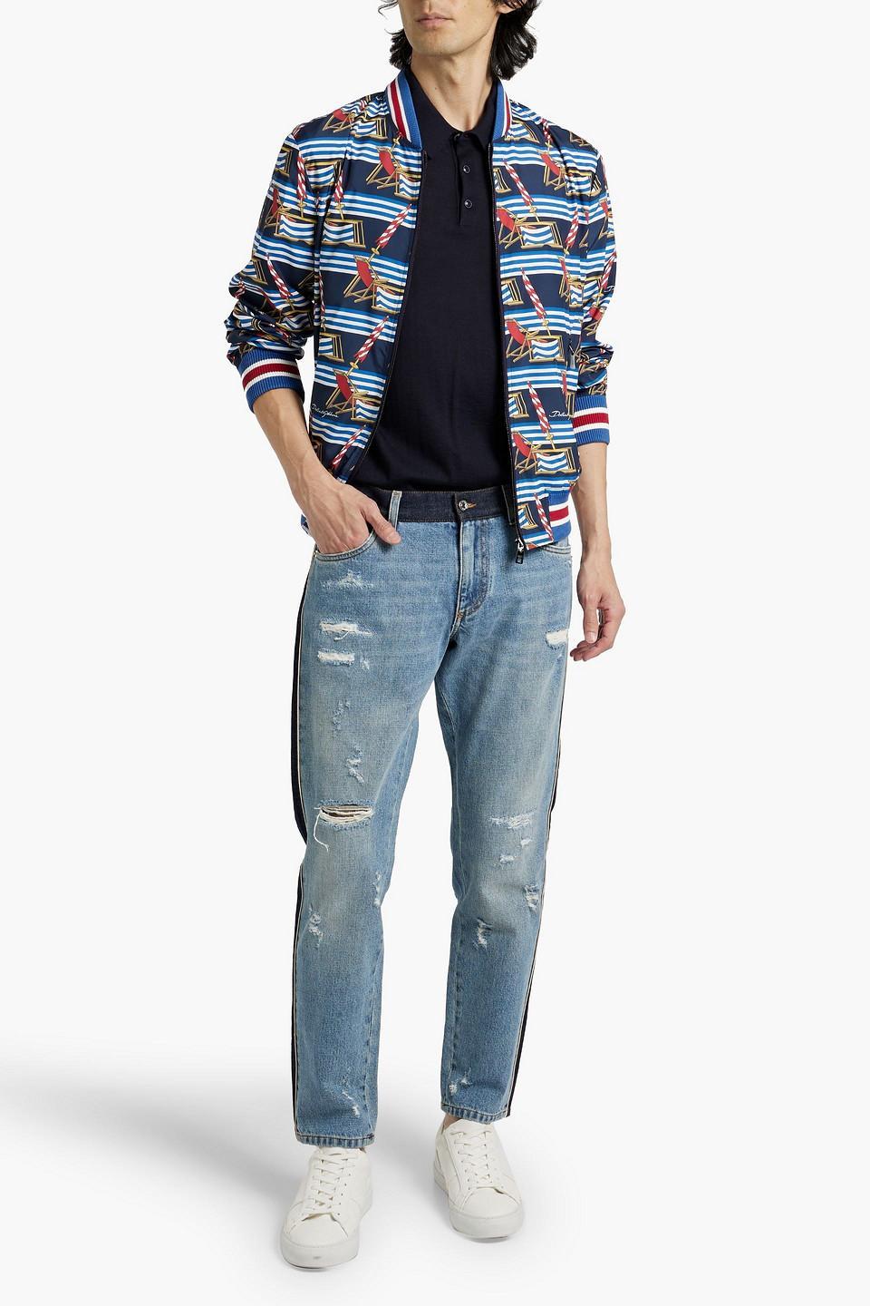 Printed Shell Bomber Jacket In Navy Product Image