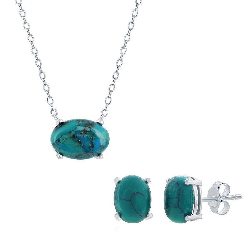 Argento Bella Sterling Silver Oval Turquoise Earrings & Necklace Set, Womens Product Image