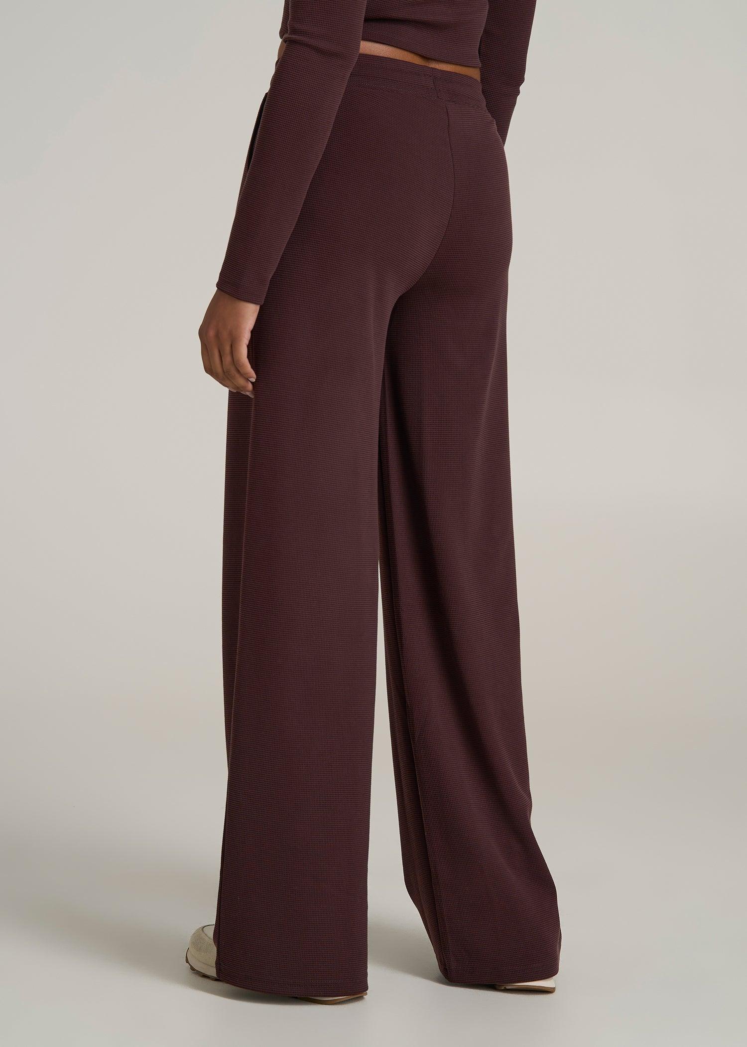 Mid Rise Waffle Wide Leg Pants for Tall Women in Oxblood Female Product Image