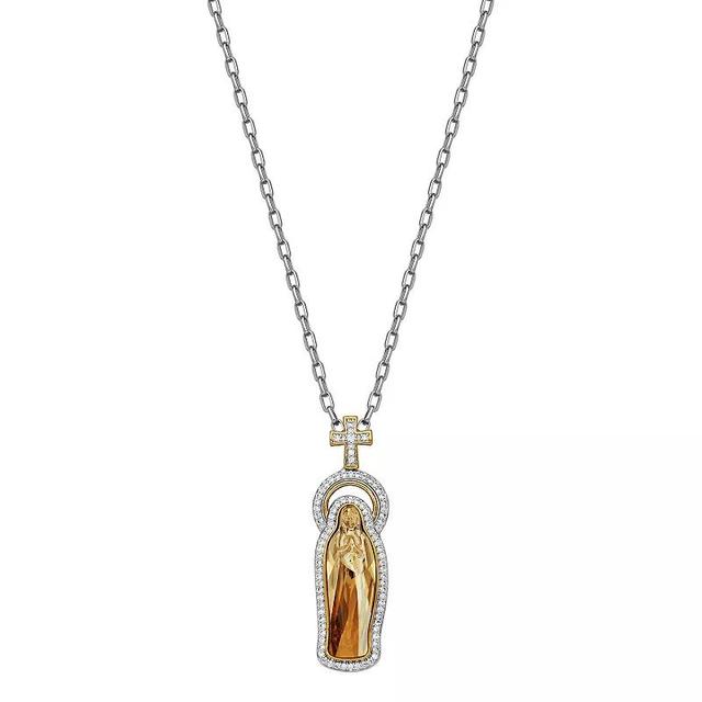 18k Gold Over Bronze Crystal and Cubic Zirconia Religious Necklace, Womens Gold Tone Product Image