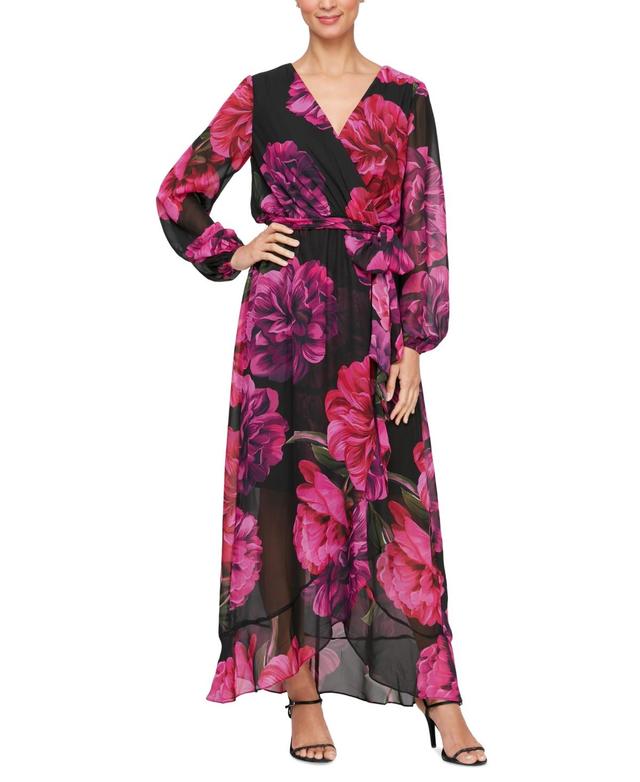 Women Printed Surplice-Neck Tie-Waist Maxi Dress Product Image