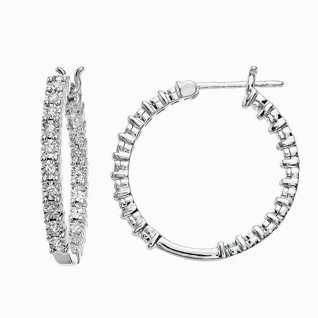 Sterling Silver 1/10 Carat T.W. Diamond Hoop Earrings, Womens, White Product Image