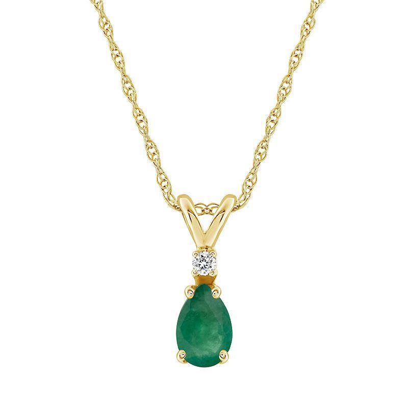 Belk & Co 14K Gold 7X5 Pear Shape Emerald Diamond Accent Pendant Product Image