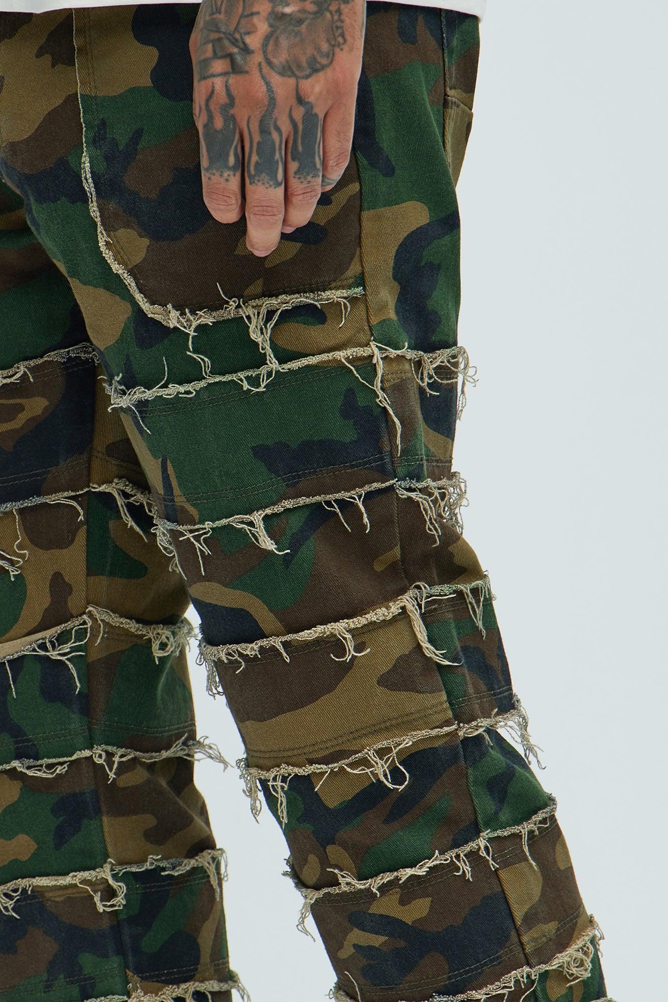 We Good Frayed Cargo Straight Pants - Camouflage Product Image