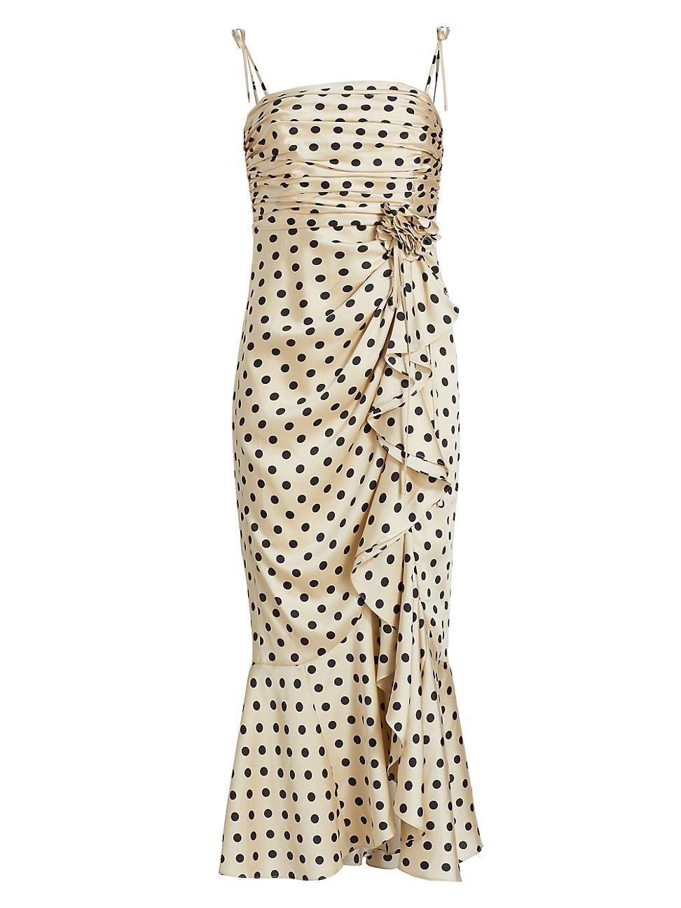 Womens Mireya Polka Dot Ruffle Midi-Dress Product Image