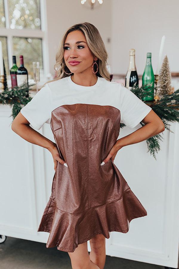 Dare To Dream Faux Leather Mini Dress In Brown Product Image