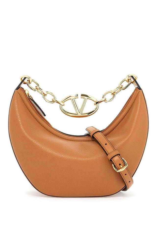 VALENTINO GARAVANI Vlogo Moon Zip-up Medium Shoulder Bag In Leather Brown Product Image