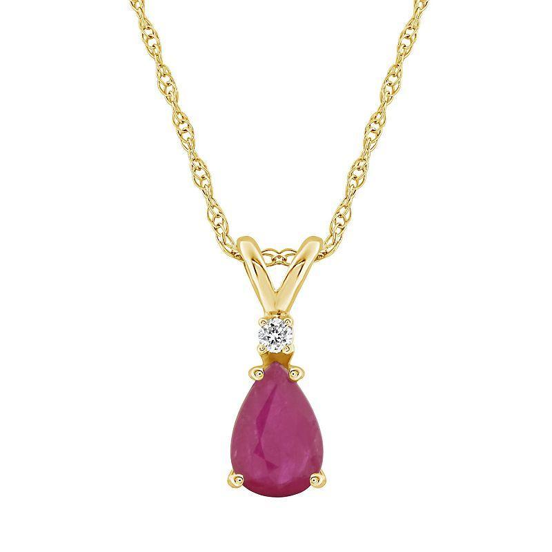 Celebration Gems 14K Yellow Gold Pear-Shaped Gemstone & Diamond-Accent Pendant Necklace, Womens Red Product Image