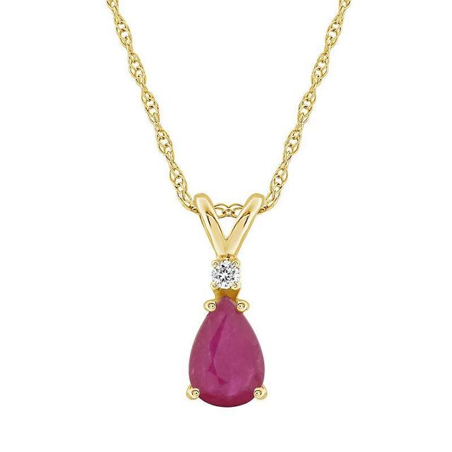 Celebration Gems 14K Yellow Gold Pear-Shaped Gemstone & Diamond-Accent Pendant Necklace, Womens Red Product Image