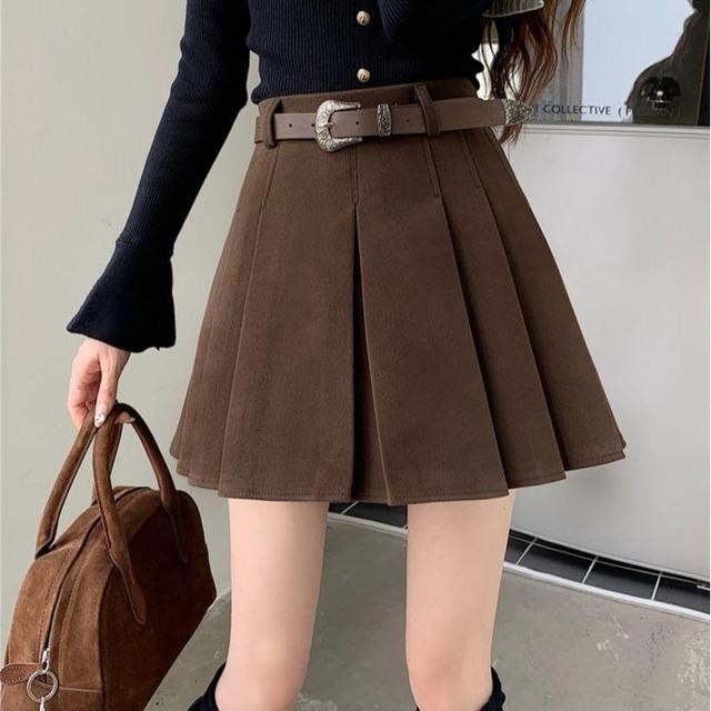 High Rise Plain Mini Pleated Skirt Product Image