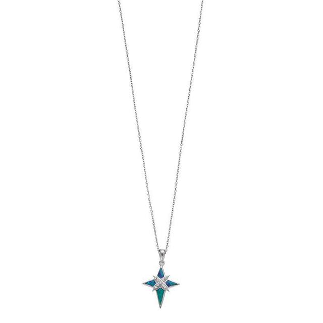 Sterling Silver Lab-Created Blue Green Opal & Lab-Created White Sapphire Starburst Pendant Necklace, Womens Product Image