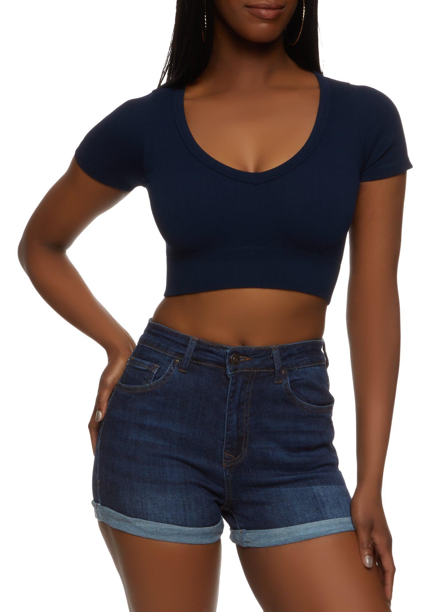 Womens Seamless Ribbed V Neck Crop Top Product Image