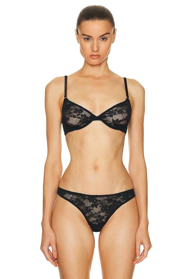 fleur du mal Le Stretch Multifit Lace Unlined Demi Bra Black. (also in 32B, 32C, 32D, 34C, 36B, 36D). Product Image