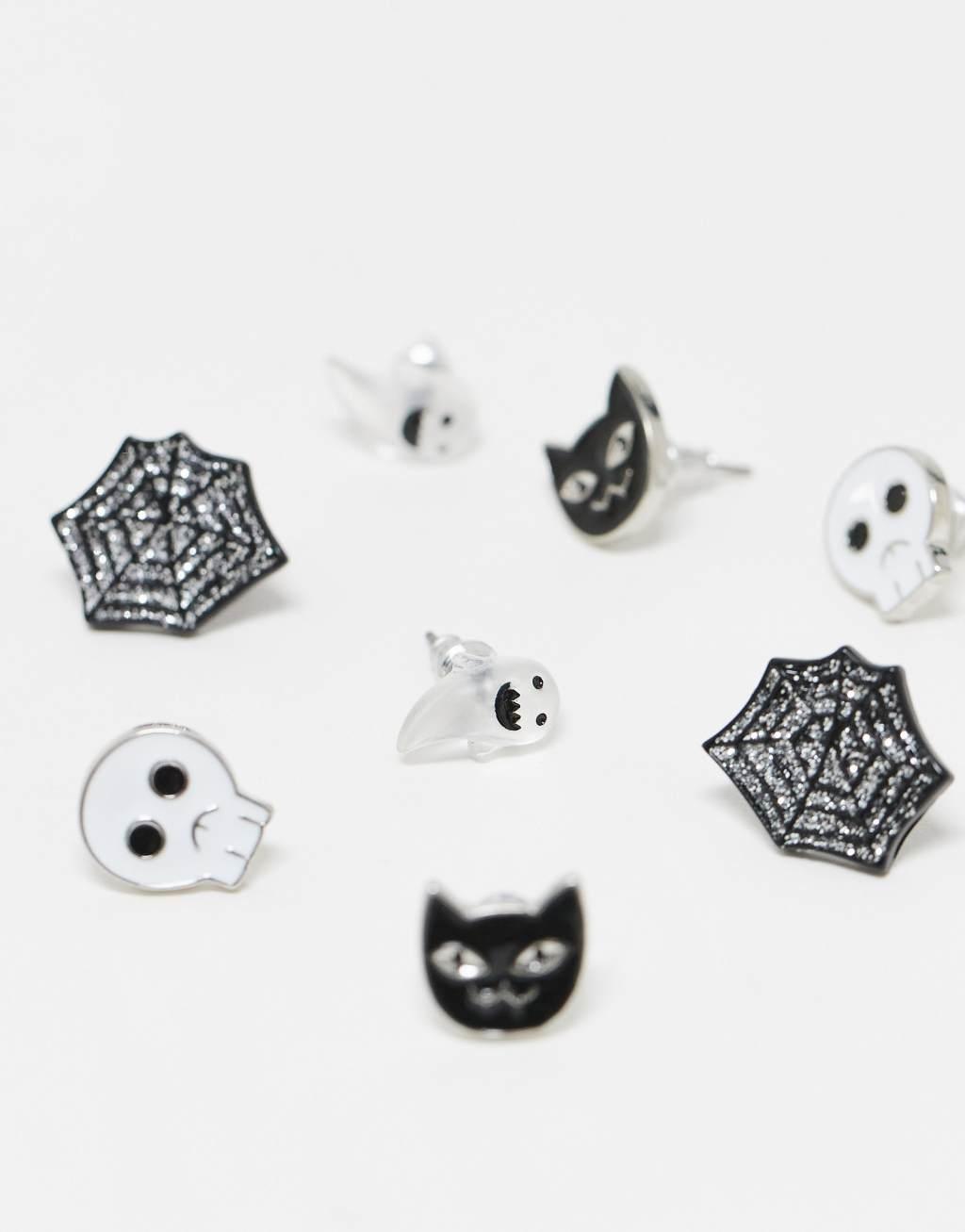 ASOS DESIGN Halloween pack of 4 earrings with novelty design Product Image