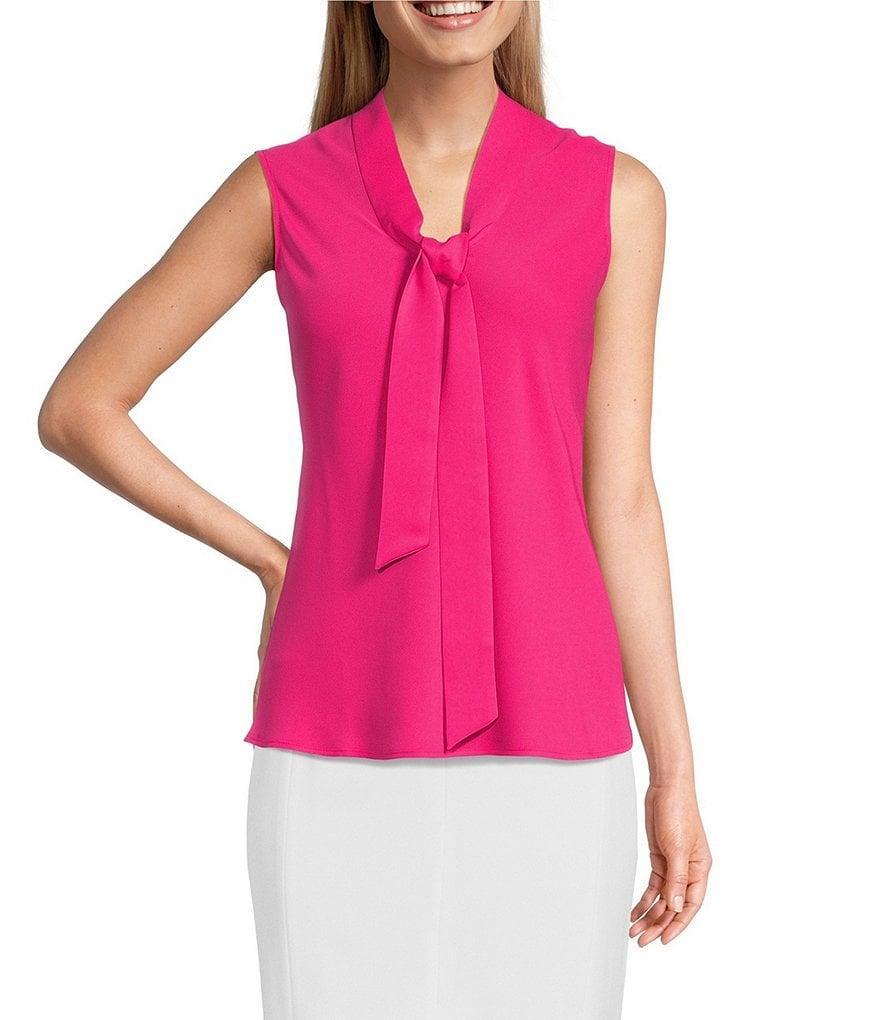 Kasper Stretch Crepe Tie Neck Sleeveless Blouse Product Image