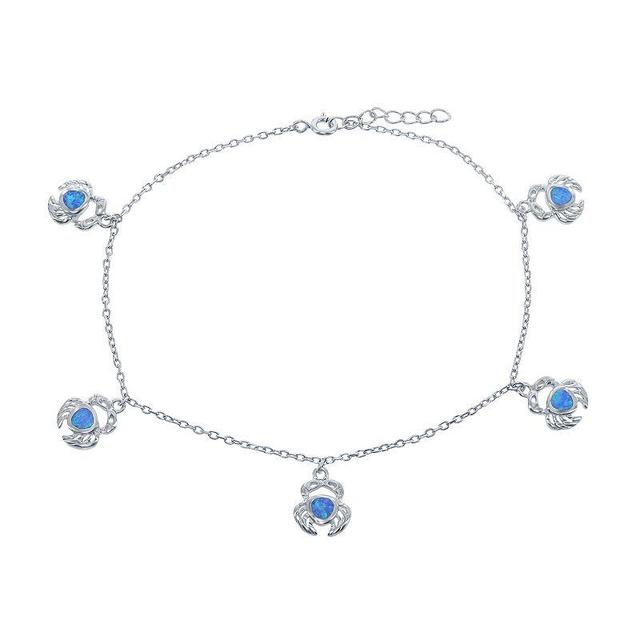 Sterling Silver Lab-Created Blue Opal Crab Anklet, Womens Product Image