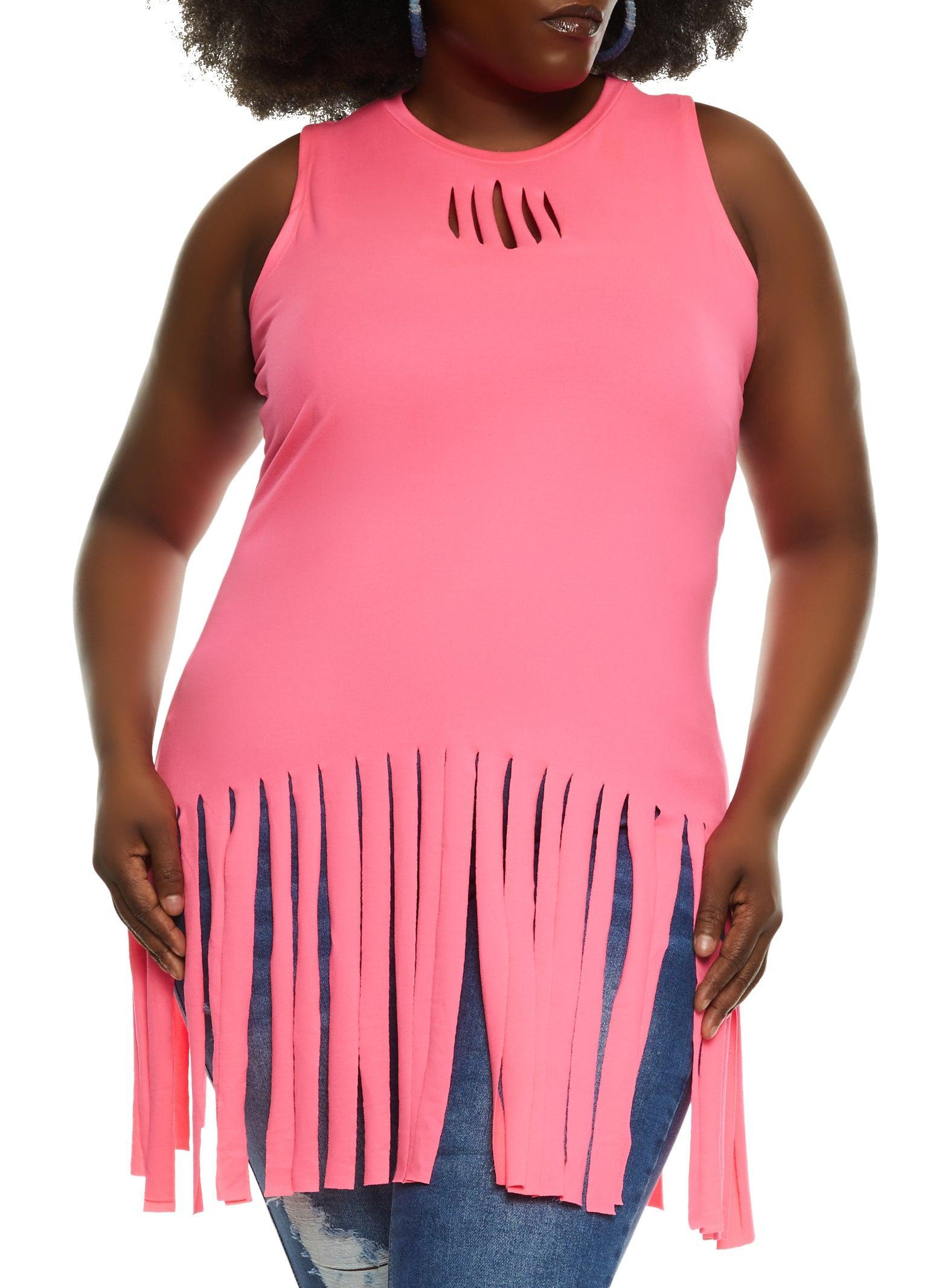 Womens Plus Size Cut Out Fringe Tank Top Product Image