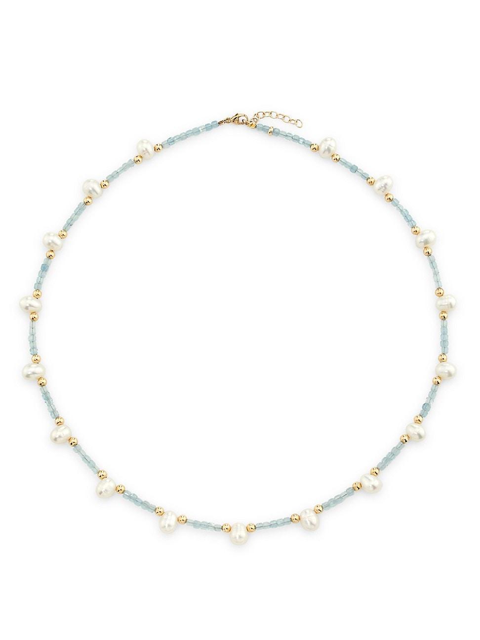 Womens Arizona 14K Yellow Gold, Aquamarine & Natural Pearl Beaded Necklace Product Image