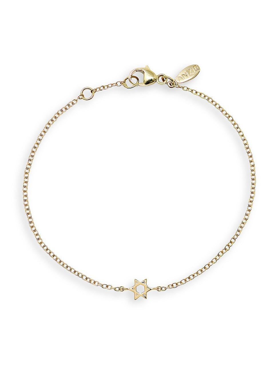 Womens Love Letter 14K Yellow Gold Star Of David Charm Bracelet Product Image