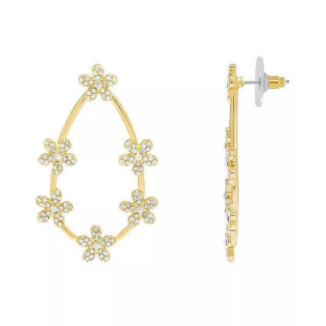 Emberly Pave Glass Stone Flowers On Open Teardrop Earrings, Womens, Yellow Gold Tone Product Image