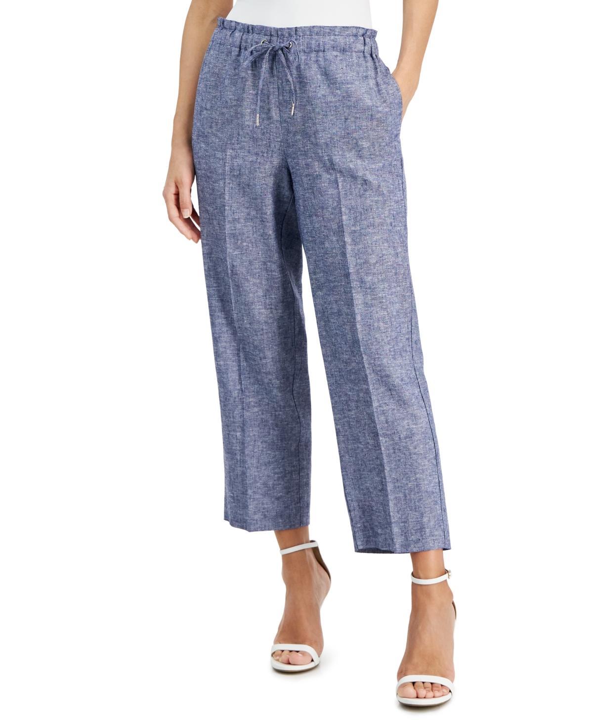 Anne Klein Womens Linen-Blend Mid Rise Drawstring-Waist Crop Pants - Dstnt Mt Product Image