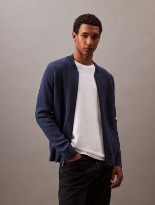 Calvin Klein Mens Smooth Cotton Sweater Bomber Jacket - Blue - L Product Image