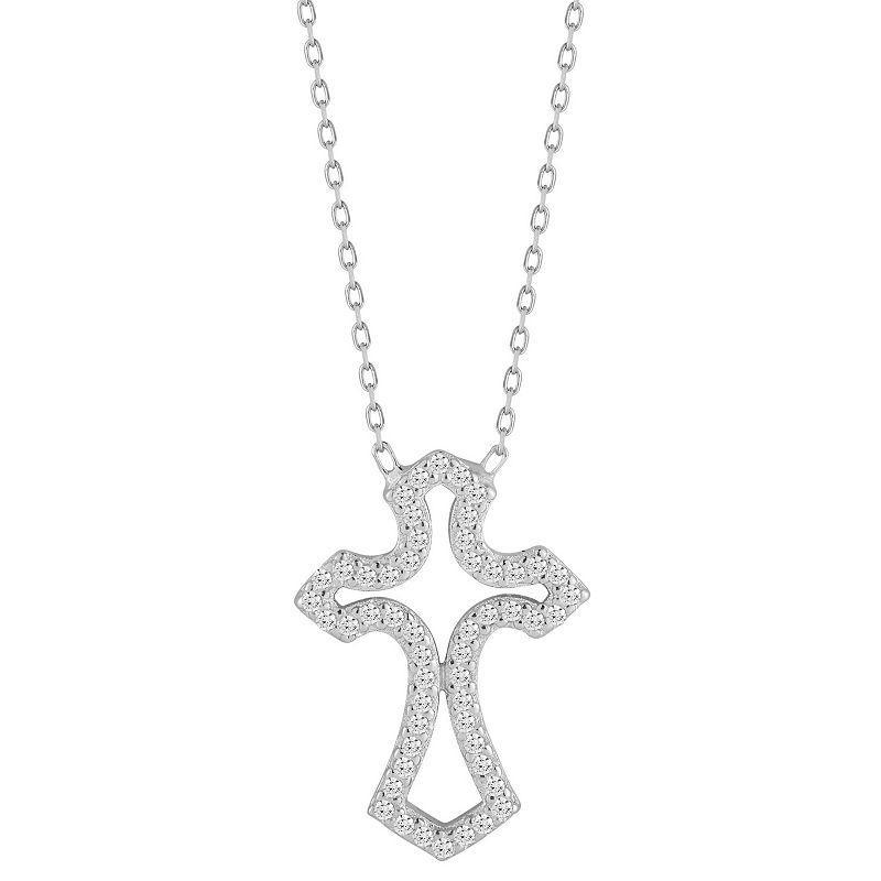 Sunkissed Sterling Cubic Zirconia Open Cross Pendant Necklace, Womens Silver Product Image