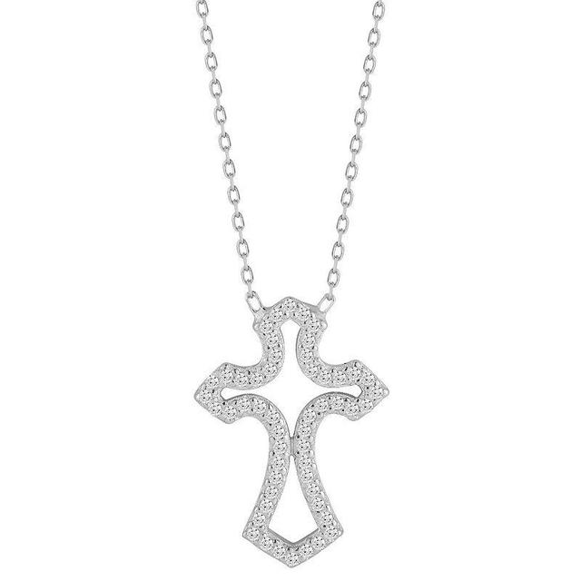 Sunkissed Sterling Cubic Zirconia Open Cross Pendant Necklace, Womens Silver Tone Product Image