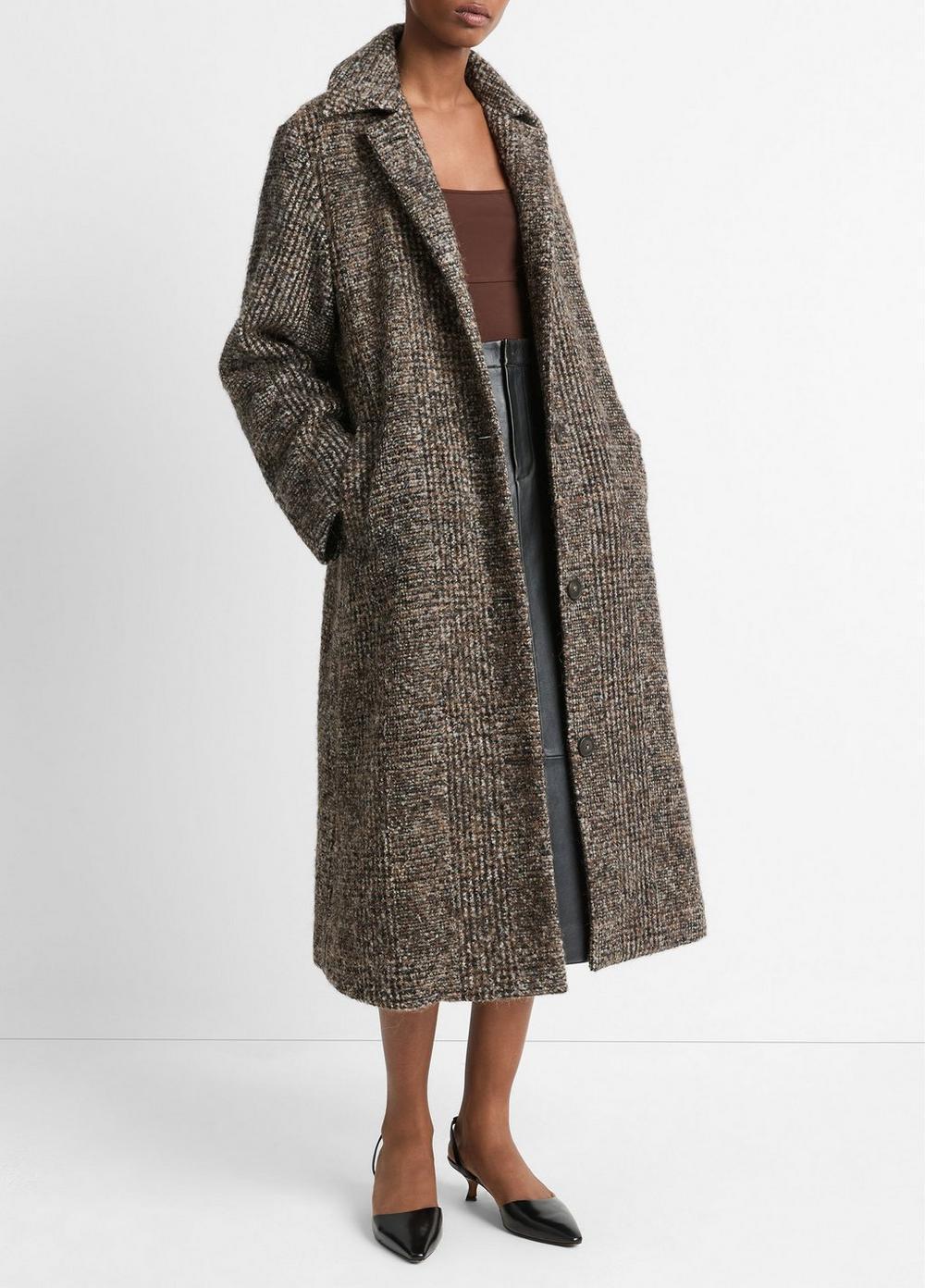 Italian Bouclé Wool-Blend Belted Long Coat Product Image