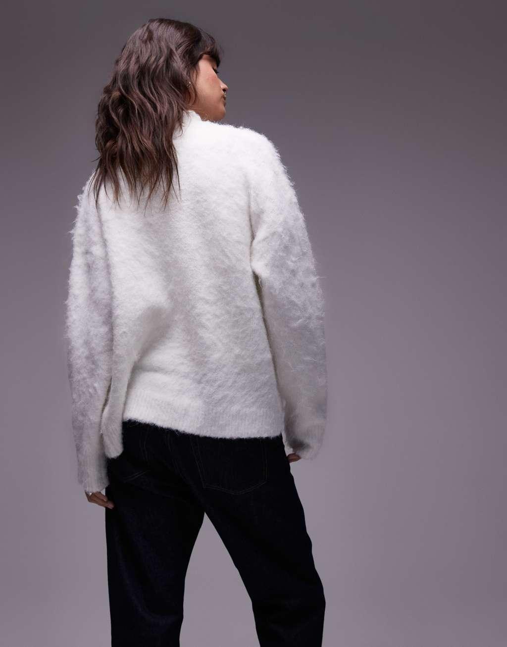 Topshop knit ultra fluffy oversized cardigan in ivory - part of a set Product Image