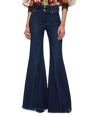 Alice + Olivia High Waist Ruffle Flare Leg Jeans Product Image