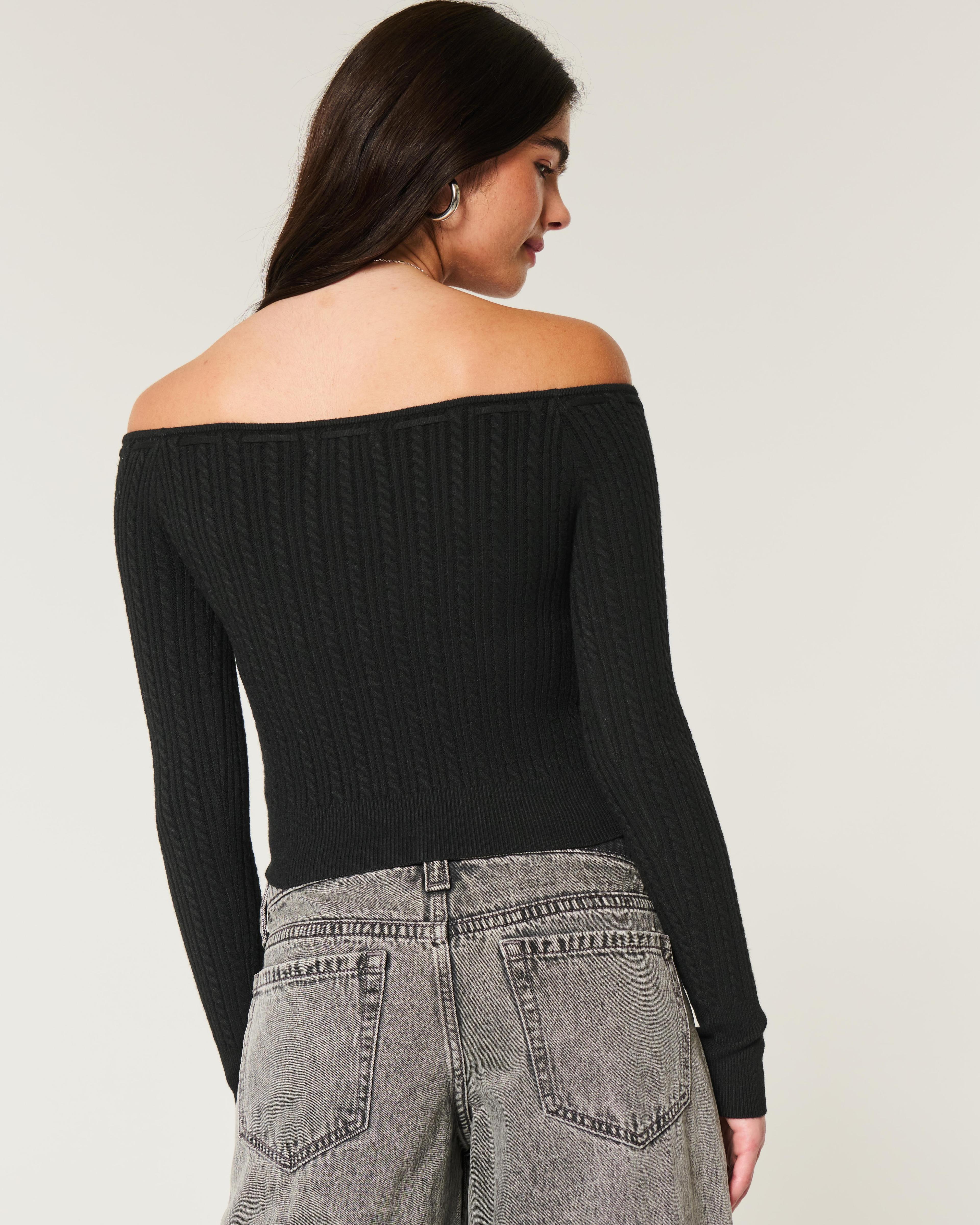 Off-the-Shoulder Cable-Knit Sweater Product Image