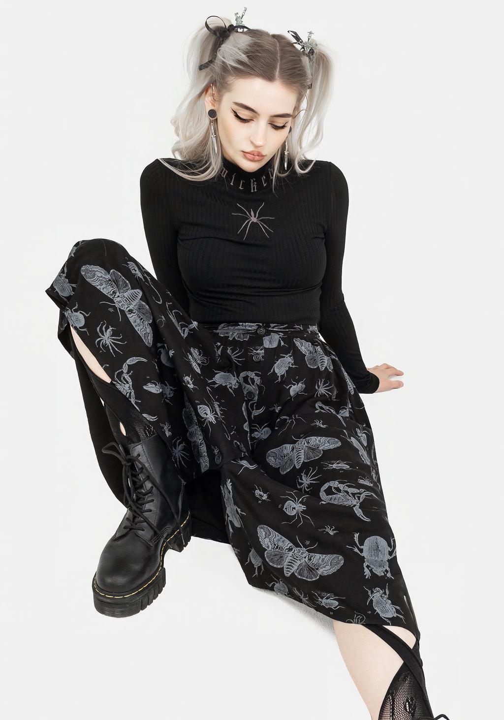 Parasite Bugs Button Front Midi Skirt - Black Product Image