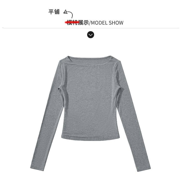 Boatneck Long-Sleeve Skinny Crop Tee Product Image